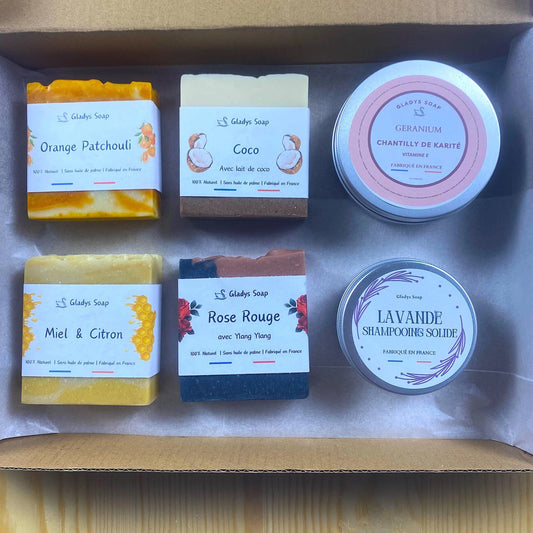 Ultimative Geschenkbox | 4 Naturseifen + Körperbutter und festes Shampoo-Stück | Geschenkset